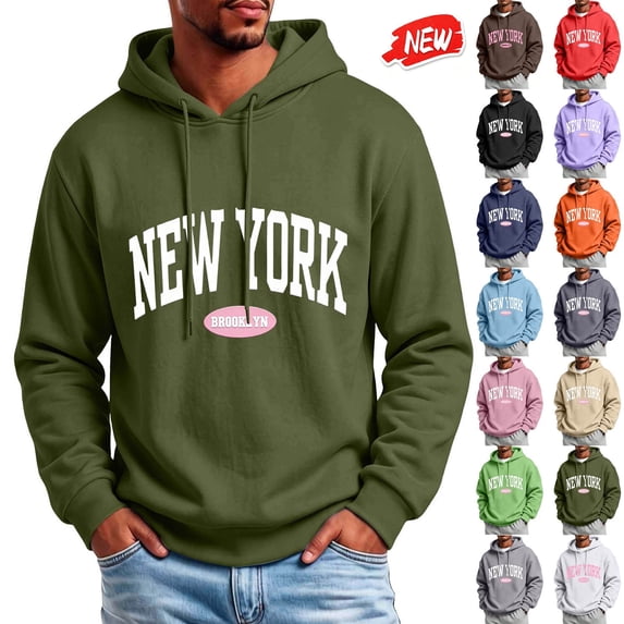 qafoshin Men's Letter-Print Athletic Hoodie, Fall Classic Long-Sleeve Drawstring Hooded Graphic Sweatshirt