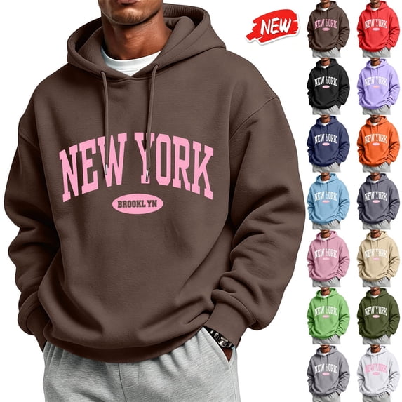 qafoshin Men's Letter-Print Athletic Hoodie, Fall Classic Long-Sleeve Drawstring Hooded Graphic Sweatshirt