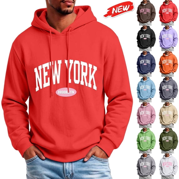 qafoshin Men's Letter-Print Athletic Hoodie, Fall Classic Long-Sleeve Drawstring Hooded Graphic Sweatshirt