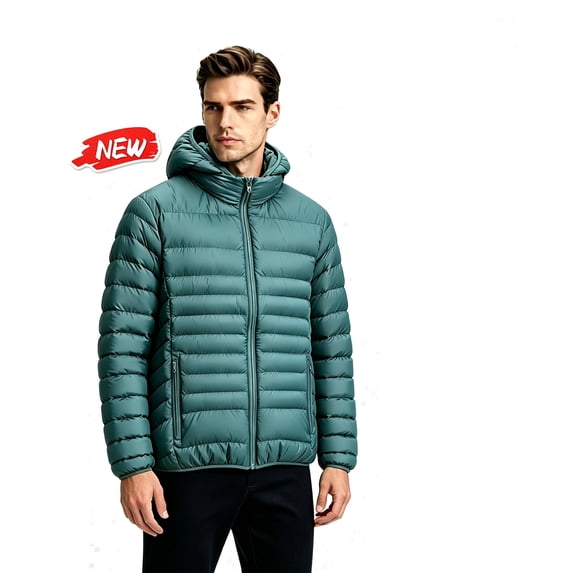 qafoshin Men's Padded Winter Jacket Warm Thickened Solid Long Sleeve Coat Trendy Casual Hooded Outerwear with Side Zip Pockets
