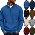 thumbnail image 1 of qafoshin Mens 1/4 Zip Pullover Sweatshirt Fall Winter Stand Collar Long Sleeve Shirts Trendy Casual Solid Color Pullover Tops with Pocket, 1 of 6