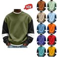 thumbnail image 1 of qafoshin Mens Color Block Crew Neck Long Sleeve Pullover Tops, Fashion Basic Regular Fit Casual Sweatshirts, 1 of 5