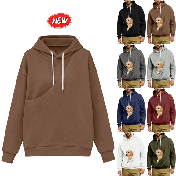 qafoshin Mens Extra Front Pocket Hoodies Casual Fall Long Sleeve Drawstring Pullover Tops Thermal Trendy Loose Fit Solid Color Shirts