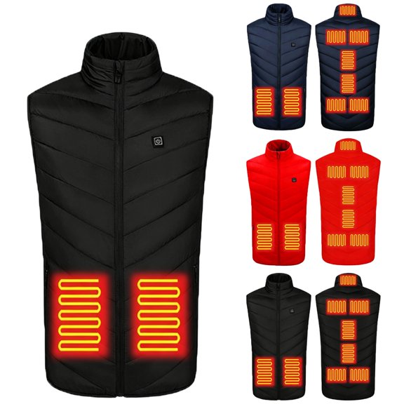 qafoshin Mens Stand Up Collar Puffer Heated Vest Thermal Classic Sleeveless Full Zipper Vest with 9 Heating Zones