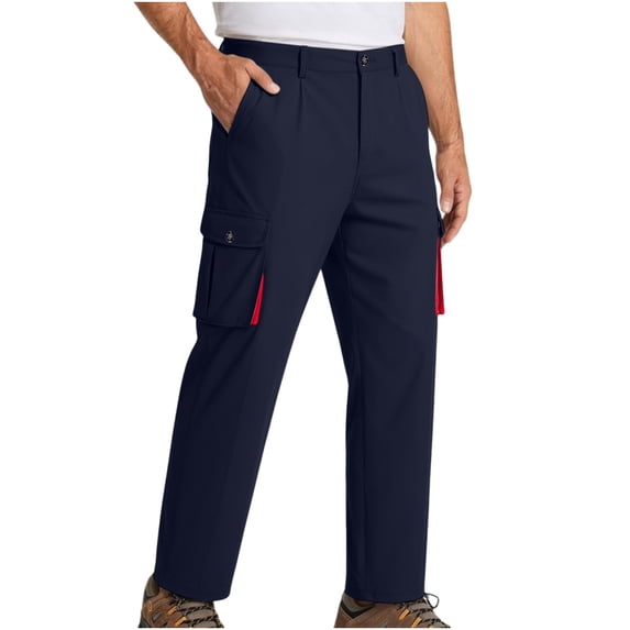 qafoshin Mens Summer Pants Button Waisted Solid Color Straight Leg Cargo Pants Hiking Sport Work Pants with Pockets