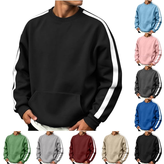 qafoshin Mens Trendy Patchwork Sweatshirt Crew Neck Long Sleeve Shirts Fall Winter Casual Loose Pullover Tops with Pocket