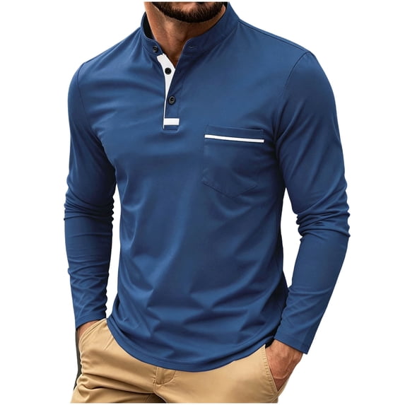 qafoshin Pullover Workout Tops for Men Breathable Stand-up Button Long Sleeve Fall Shirts