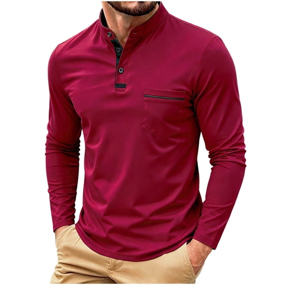 qafoshin Pullover Workout Tops for Men Breathable Stand-up Button Long Sleeve Fall Shirts