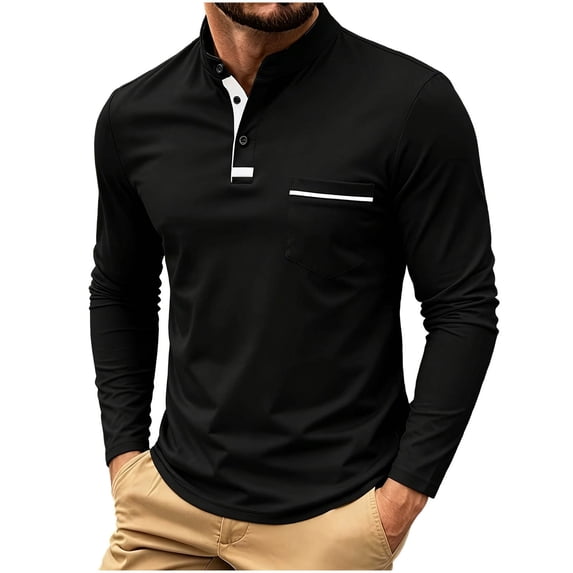 qafoshin Pullover Workout Tops for Men Breathable Stand-up Button Long Sleeve Fall Shirts