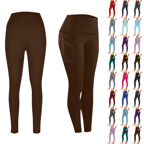 qafoshin Womens Leggings Yoga Pants High Waist Solid Color Fitness Sports Running Stretch Pants with Workout Out Pocket
