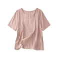 thumbnail image 1 of qafoshin Womens Linen T-Shirts Crew Neck Short Sleeve Summer Tops Solid Color Loose Pullover Tees, 1 of 4