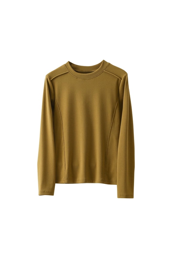 Womens Tops Loose Round Neck Long Sleeve Undershirts Casual Solid Color Blouses