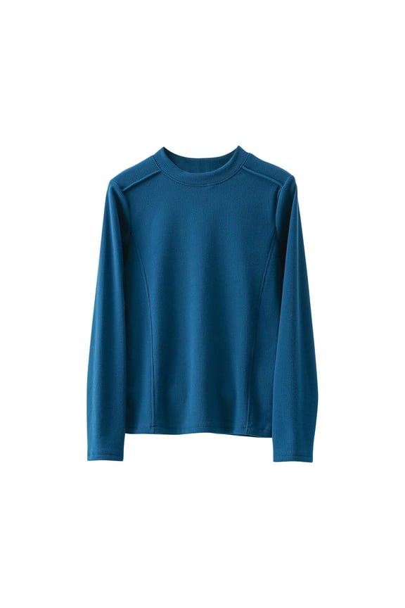 Womens Tops Loose Round Neck Long Sleeve Undershirts Casual Solid Color Blouses