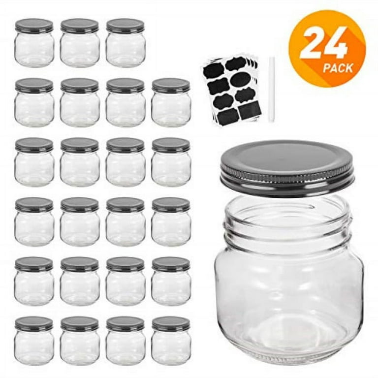 qappda mason jars,glass jars with lids 8 oz,canning jars for pickles and  kitchen storage,wide mouth spice jars with black lids for  honey,caviar,herb,jelly,jams,set of 24 