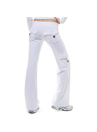 Ladies Cargo Bootcut Low-Rise Contrasting Colours White/Dark Blue #H1051