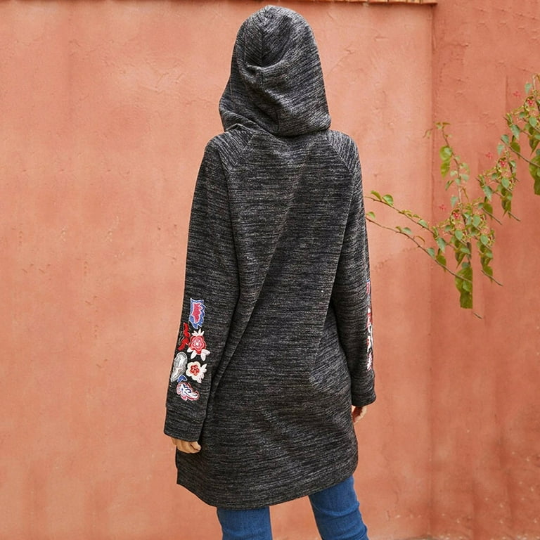 qazqa women s long sleeve hooded tunic tops button swing pullover hoodie long style sweatshirts black m