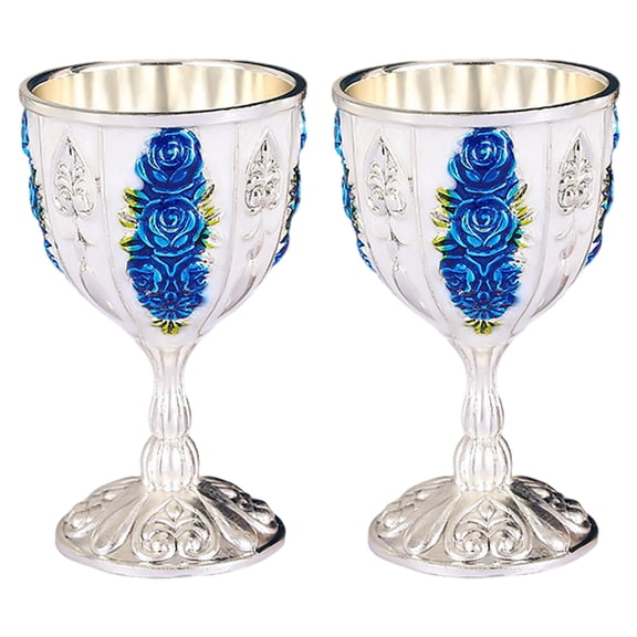 qczoyo Vintage Chalice Medieval Goblet: 2 Pcs Metal Embossed Wine Cup for Royal Wedding Anniversary, 30ml Retro Shot Glass Brass Gold, White