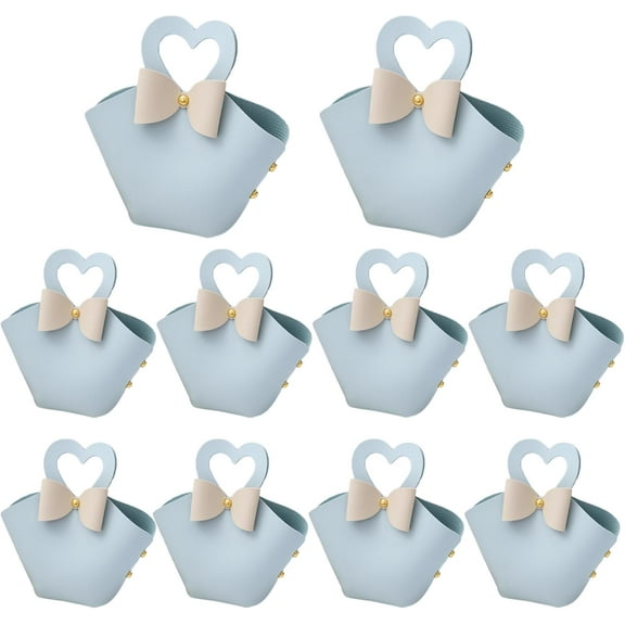 qczoyp 10 Pack Mini PU Leather Bowknot Gift Bags: Reusable Mini Handbag Gift Boxes with Heart-shape Handle, Party Favor Bags for Weddings, Baby Showers, Christmas, Halloween Party Decor (Blue)