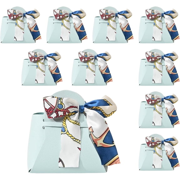 qczoyp Leather Gift Bags with Handles: 10 Pack Party Favor Bags with Ribbon, Reusable Mini Gift Bags for Birthdays, Baby Shower,Weddings,Christmas, Halloween, Holiday Presents (BLUE-GREEN)
