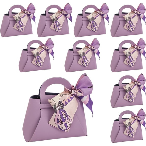 qczoyp Leather Reusable Mini Gift Bags with Handles and Ribbon Party Favor Purple 10 Pcs
