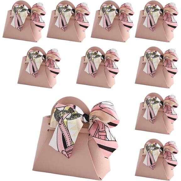 qczoyp Leather Gift Bags with Handles: 10 Pcs Party Favor Bags with Ribbon, Reusable Mini Gift Bags for Birthdays, Baby Shower,Weddings,Party Favor, Holiday Presents (Pink)