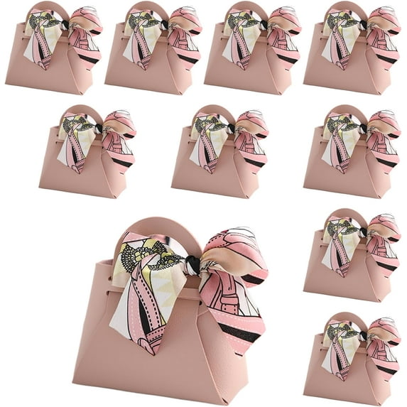 qczoyp Leather Gift Bags with Handles: 10 Pcs Party Favor Bags with Ribbon, Reusable Mini Gift Bags for Birthdays, Baby Shower,Weddings,Party Favor, Holiday Presents (Pink)
