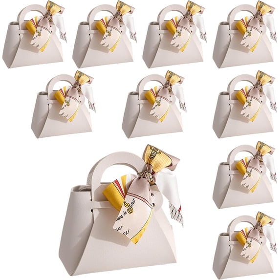 qczoyp Leather Gift Bags with Handles: 10 Pcs Party Favor Bags with Ribbon, Reusable Mini Gift Bags for Birthdays, Baby Shower,Weddings,Party Favor, Holiday Presents (White)
