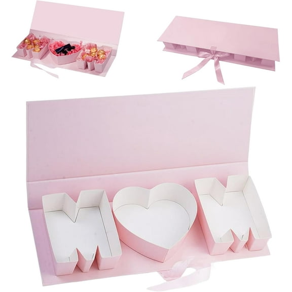 qczoyp Modern Fillable Cardboard Letters MOM Gift Box: Mother's Day Flower Arrangement Empty Gift Box, Pink, 21.57x7.67x2.67 inches