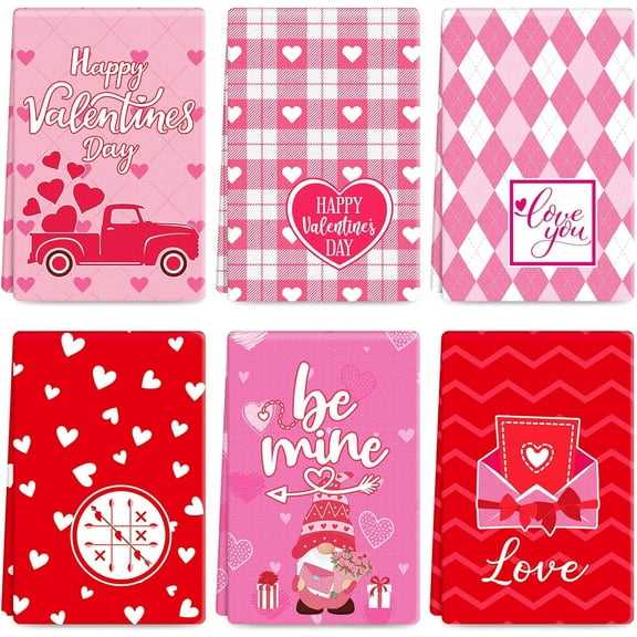 qefuia 6 Pcs Valentine''s Day Kitchen Towels Cute Valentines Bathroom Hand Towels Dish Tea for Gifts Heart Decorations 18 x 26 Inches