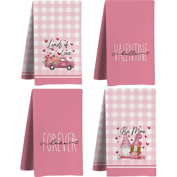 qefuia Gnomes Love Valentine''s Day Kitchen Towels Dish Towels, 4Pack 18x26 Inch Daily Seasonal Decoration Hand Towels for Bathroom Housewarming Decor for Home, Gifts for Her & Him