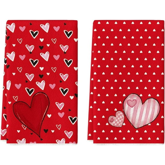 qefuia Red Stripe Heart Valentine''s Kitchen Towels Dish Towels, 18x26 Inch Farmhouse Anniversary Wedding Decoration Hand Towels Set of 2