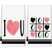 qefuia Valentine Kitchen Towel 18 x 26 Inch Black Pink Heart Dishcloth Watercolor Decorative Hand Drying Tea Towel for Baking Cooking Home Kitchen Decor, 2Pcs