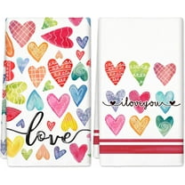 qefuia Valentine Kitchen Towel Watercolor Hearts Dish Towels 18 x 26 Inch Watercolor Love Heart Hand Drying Tea Towel for Wedding Anniversary Cooking Baking, Set of 2