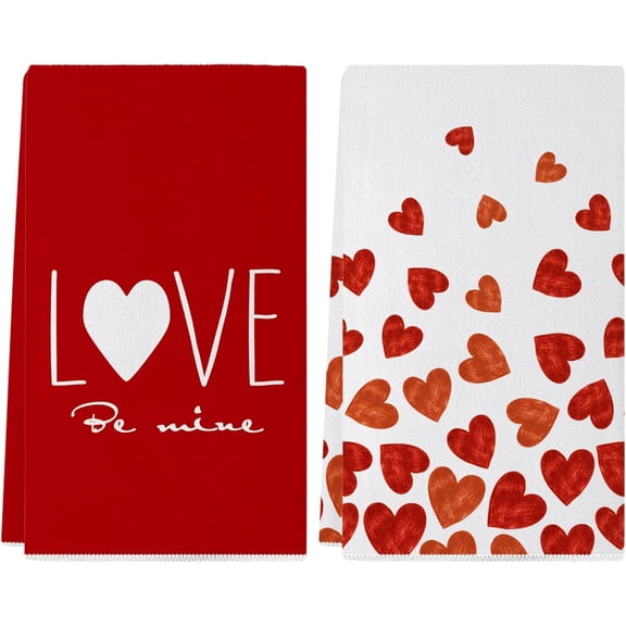 qefuia Valentines Day Kitchen Towels Set of 2, 18x26 Inch Love Valentines Day Dish Towels Be Mine Valentines Day Decor Hand Towels Seasonal Decorations for Home Drying Dishcloth