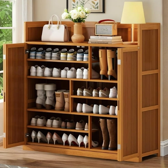 qeknxks7-Tier Bamboo Shoe Cabinet,Shoe Storage Cabinet with Doors, 36-40 Pairs Freestanding Shoes Cabinet Organizer, Large Shoe Cabinet for Entryway, Hallway, Living Room