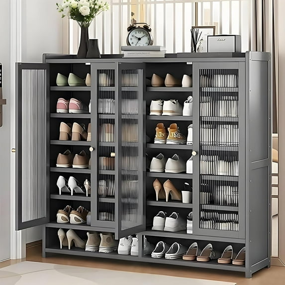 qeknxks7-Tier Bamboo Shoe Cabinet,Shoe Storage Cabinet with Doors, 36-40 Pairs Freestanding Shoes Cabinet Organizer, Large Shoe Cabinet for Entryway, Hallway, Living Room