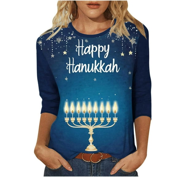 qelini 3/4 Length Sleeve T Shirt for Women Candle Print Pullover Basic Tee Crewneck Tunic Casual Holiday Blouses