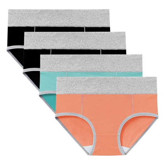 qelini 4 Pack Brief Underwear for Women Cotton Plus Size High Waisted Stretch Lightweight Underpants Comfortable Panties