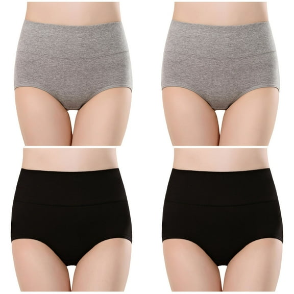 qelini 4 Pack Cotton Stretch Underwear for Women Plus Size High Waisted Breathable Briefs Lightweight Soft Seamless Panties