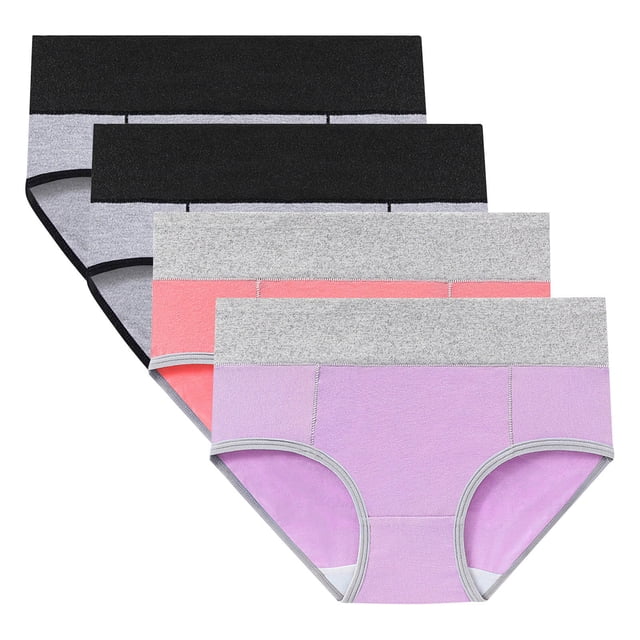 qelini 4 Pack Cotton Stretch Underwear for Women Plus Size High Waisted Briefs Lightweight Comfortable Panties