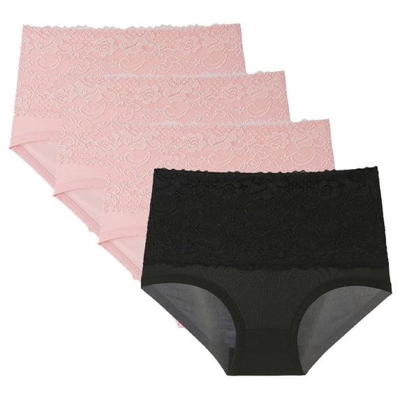 qelini 4 Pack Lace Briefs for Women High Waisted Breathable Underwear Stretch Lightweight Underpants Comfortable Panties