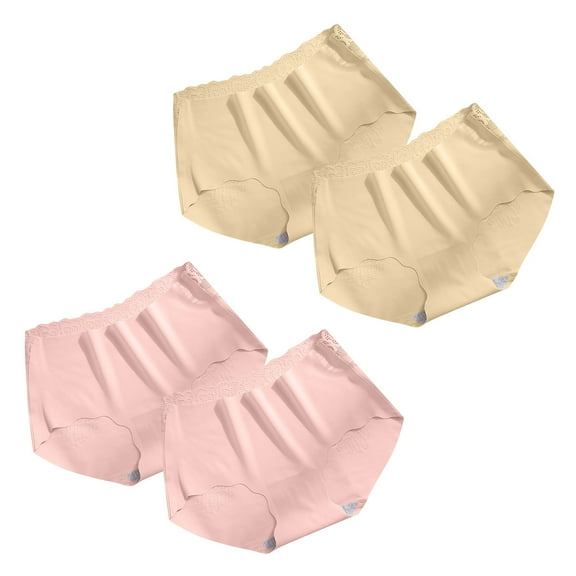 qelini 4 Pack Panties for Women Plus Size Elastic Waist Breathable Briefs Lightweight Seamless Comfortable Underwear