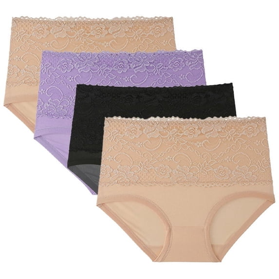 qelini 4 Pack Womens Lace Briefs Underwear Packs High Waisted Breathable Briefs Lightweight Comfortable Panties