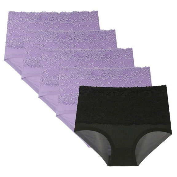 qelini 5 Pack Lace Panties for Women High Waisted Breathable Briefs Stretch Lightweight Underpants Comfortable Underwear