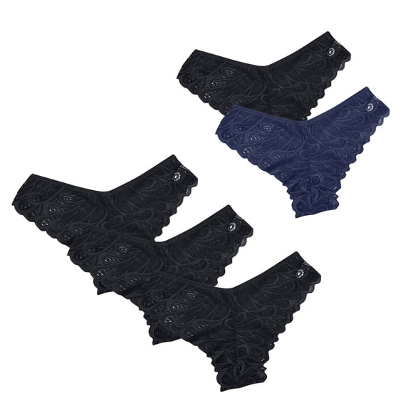 qelini 5 Pack Lace Underwear for Women Low Waisted Breathable Briefs Lightweight Seamless Comfortable Panties