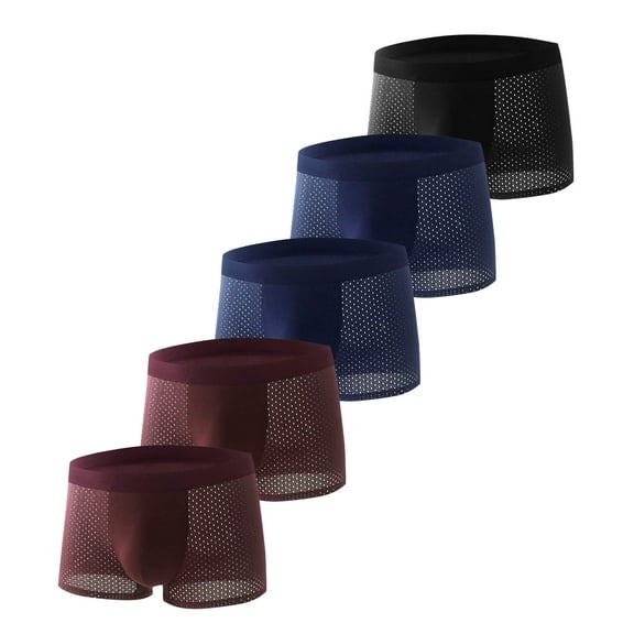 qelini 5 Pack Mens Underwear Boxers Plus Size Solid Elastic Waist Breathable Mesh Underwear Lightweight Comfortable Briefs