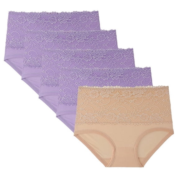 qelini 5 Pack Womens Lace Briefs Underwear Packs High Waisted Breathable Briefs Lightweight Comfortable Panties