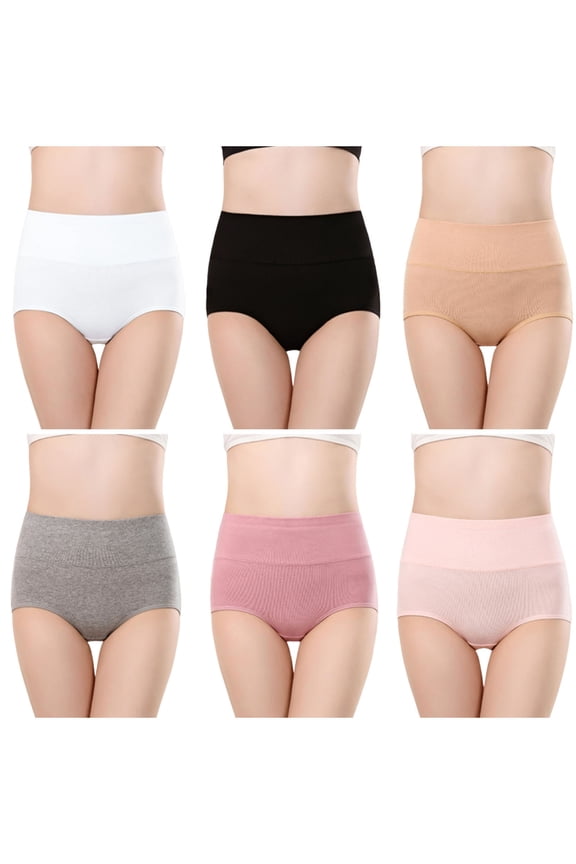 6 Pack Cotton Panties for Women High Waisted Breathable Briefs Stretch Seamless Underpants Soft Underwear