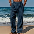 thumbnail image 1 of qelini Baggy Pants Men Elastic Waist Big and Tall Loose Pockets Long Pants Straight Leg Solid Color Cloths, 1 of 7