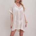 thumbnail image 1 of qelini Beach Cover up for Women Knitted Short Sleeve Beach Dress Cut Out Solid Color Cover Up Summer Vocation, 1 of 8